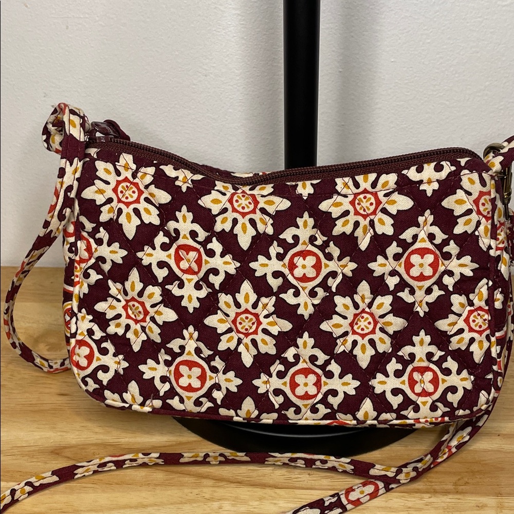 Vera Bradley Burgundy and Yellow Patterned Crossbody Bag